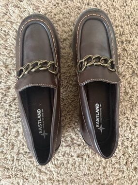 Eastland Dark Brown Leather Chain-Trim Loafers